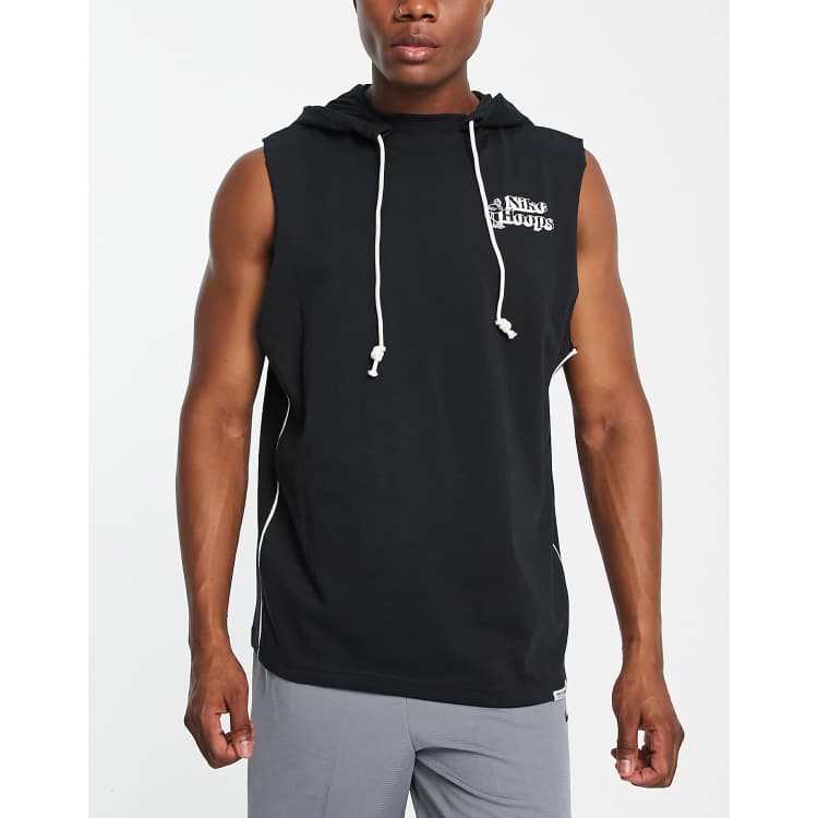 Nike Basketball Dri FIT cut off sleeveless hooded sweatshirt in black