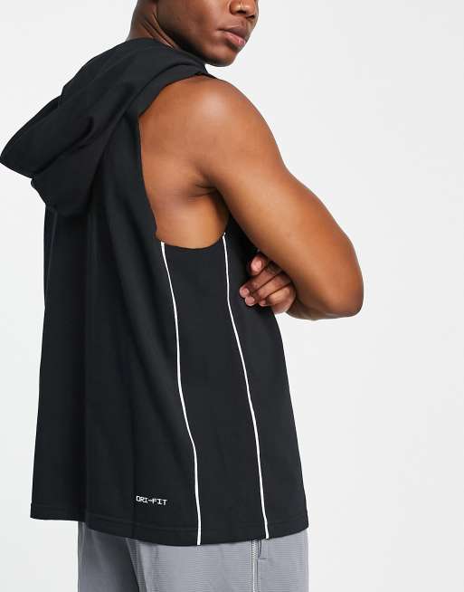 Nike Basketball Dri FIT cut off sleeveless hooded sweatshirt in black