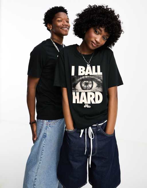 Nike Basketball – Dri-FIT – Czarny T-shirt unisex z nadrukiem I Ball Hard