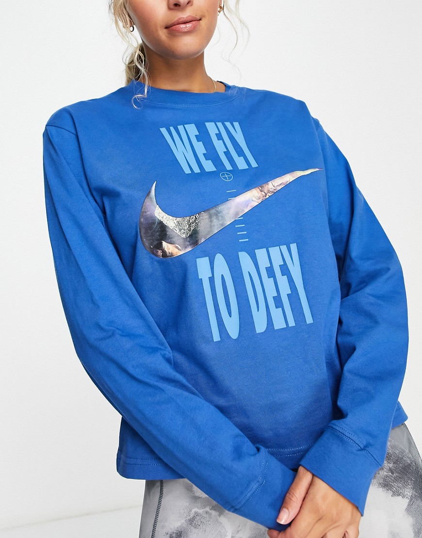 Nike Basketball Dri-fit Long Sleeve Boxy Top In Blue