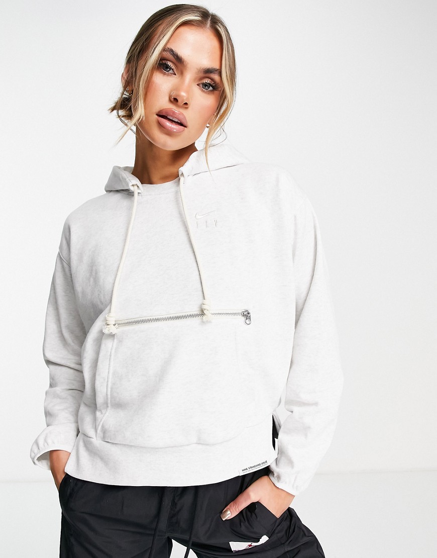 Nike Basketball Dri-FIT Standard Issue oversized fleece hoodie in white heather