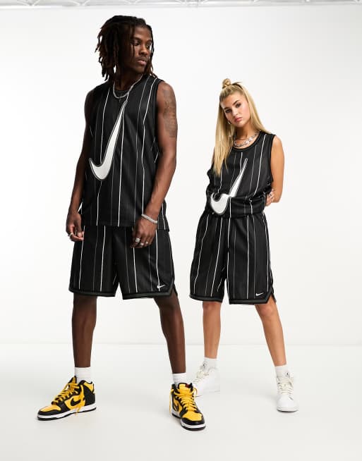 White Nike Pinstripe Basketball Jersey