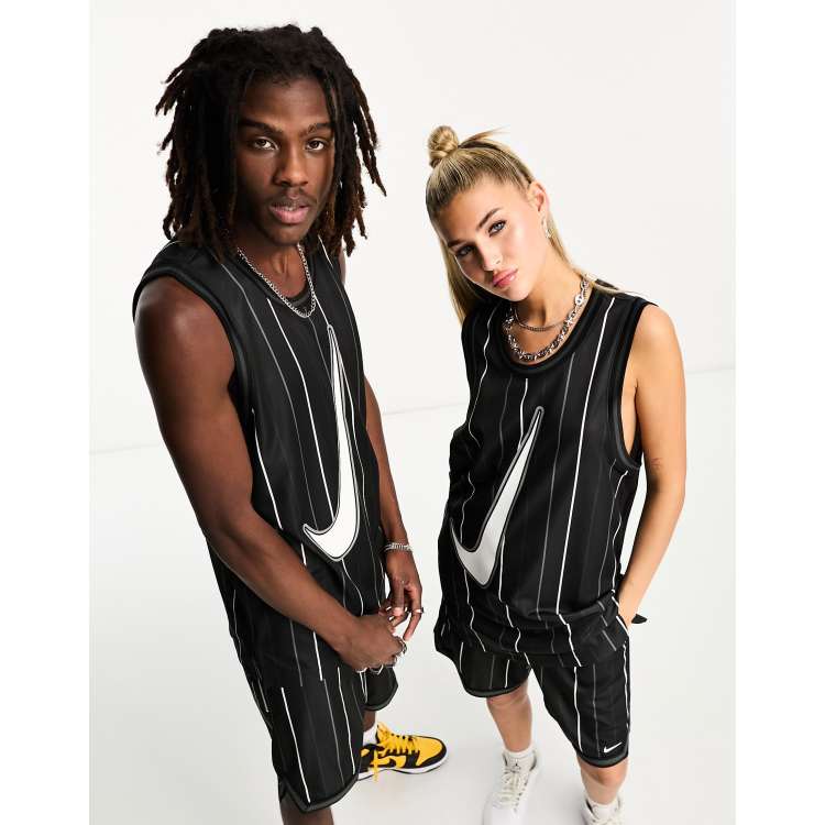 Nike Basketball Dri-FIT striped tank top in white and black