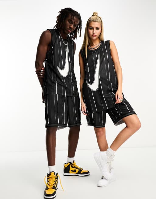 White Nike Pinstripe Basketball Jersey