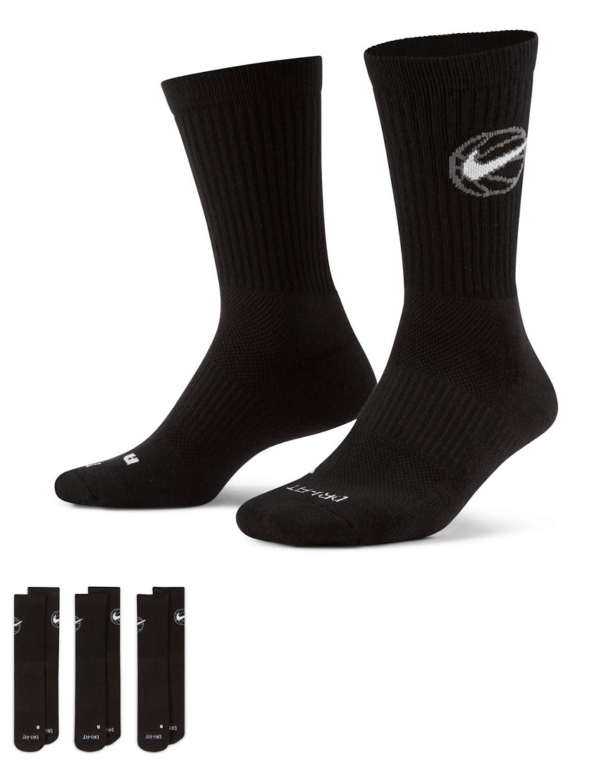 Nike Basketball Everyday 3 pack crew socks in black