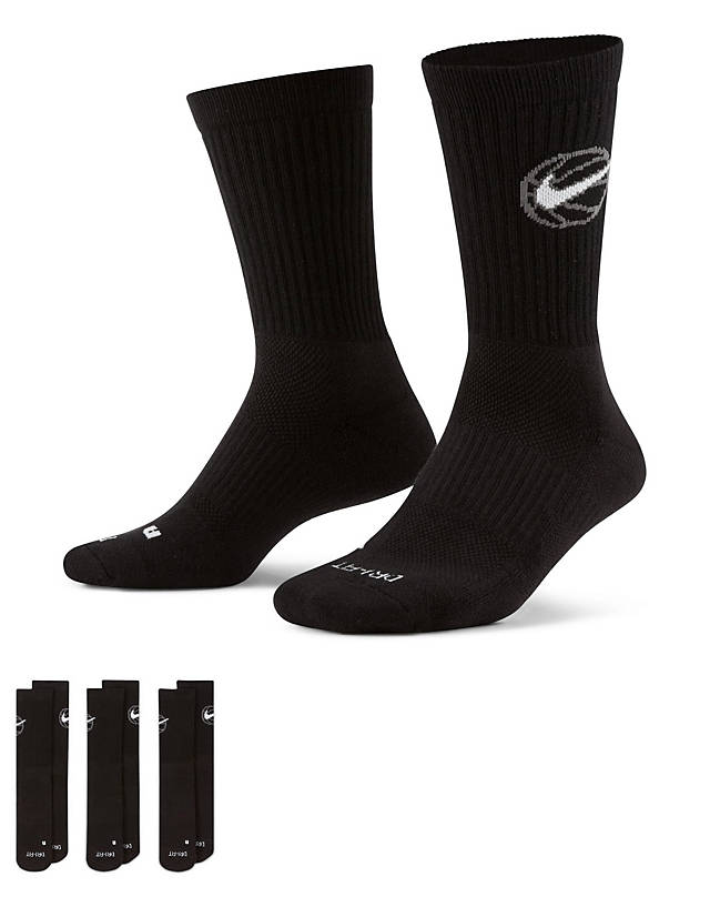 Nike Football - Nike Basketball Everyday 3 pack crew socks in black