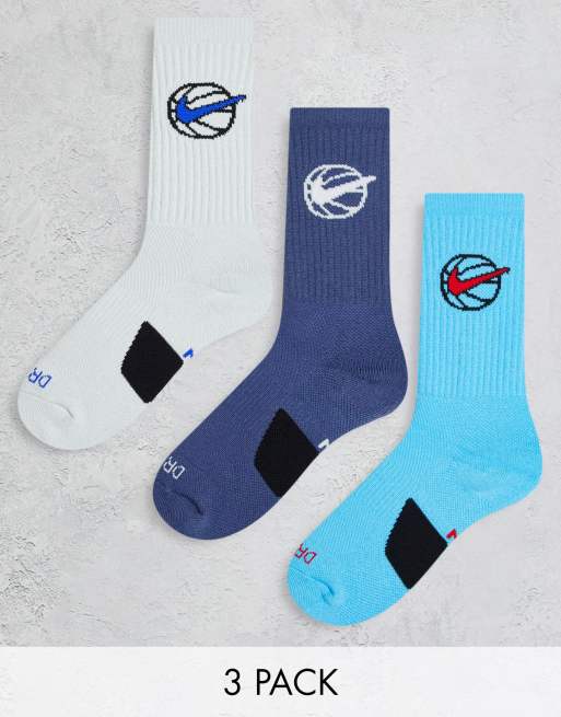 Nike Basketball Everyday 3 pack crew socks in blue