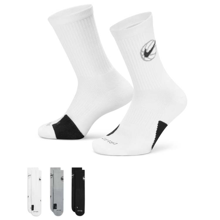 Nike Basketball Everyday pack crew socks in white, black grey