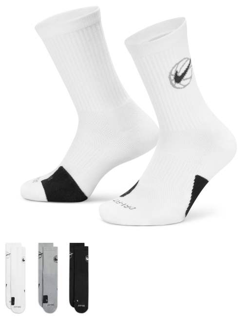 Nike Basketball Everyday 3 pack crew socks in white black grey