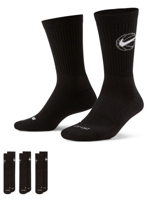 Nike Basketball – Everyday – 3er-Pack Crew-Socken in Schwarz