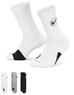 Nike Basketball - Everyday - 3er-Pack Socken in Weiß, Schwarz und Grau-Bunt