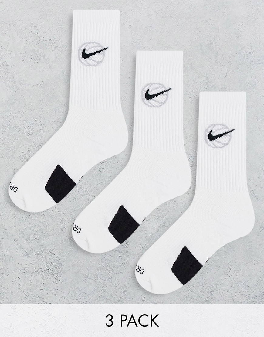 Nike Basketball Everyday unisex 3 pack of socks in white