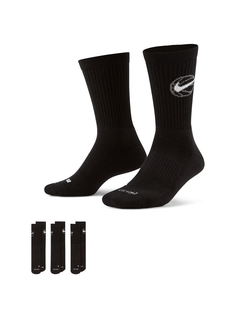 Nike Basketball Everyday Unisex 3 pack socks in black