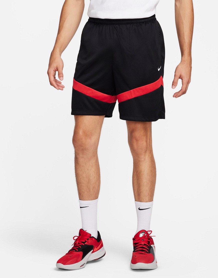 Nike Basketball Icon 8in swoosh logo shorts in black and red