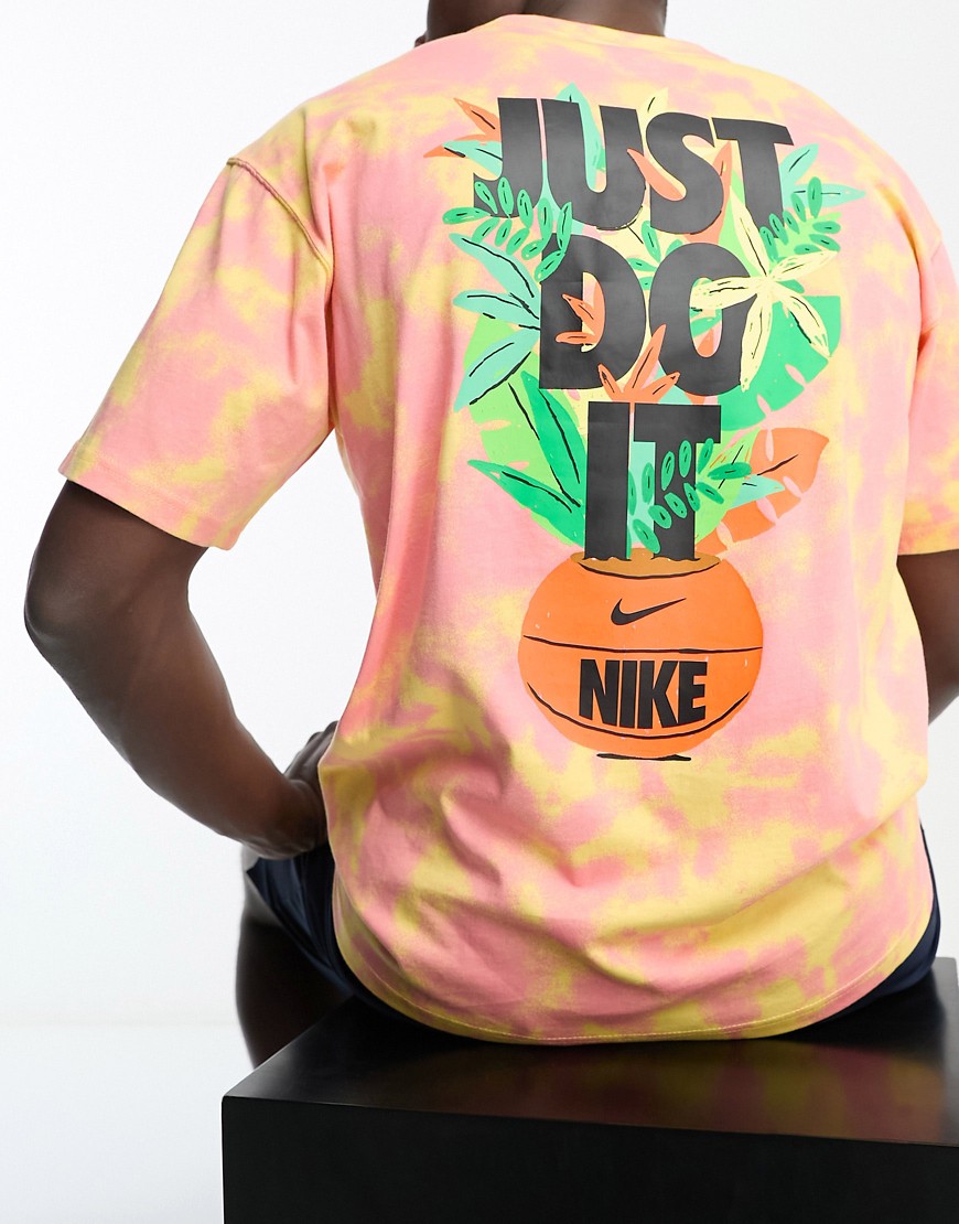 Nike Basketball JDI tye-dye t-shirt in pink and yellow-Gold