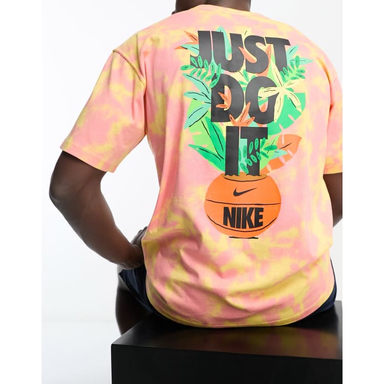 Nike Basketball JDI tye dye t shirt in pink and yellow