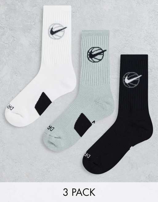 Nike Basketball - Lot de 3 paires de chaussettes unisexes - Blanc, gris et  noir