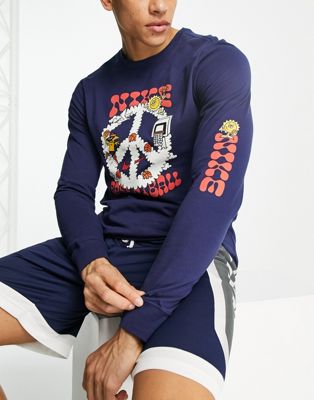 Nike Basketball peace logo long sleeve printed t-shirt in navy - ASOS Price Checker