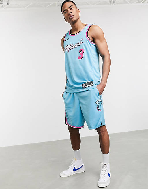 City Edition Miami Heat Basketball Shorts Stitched Himmel Blau 