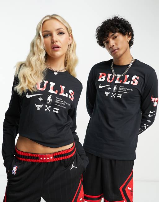 Nike Basketball - NBA Chicago Bulls - Uniseks T-shirt met lange mouwen en grafische print op de achterkant in zwart