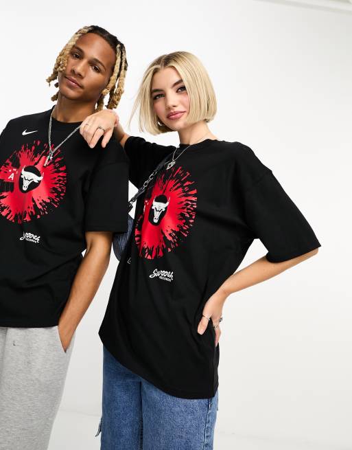 Nike Basketball NBA Chicago Bulls unisex swoosh records stereo graphic t shirt in black ASOS