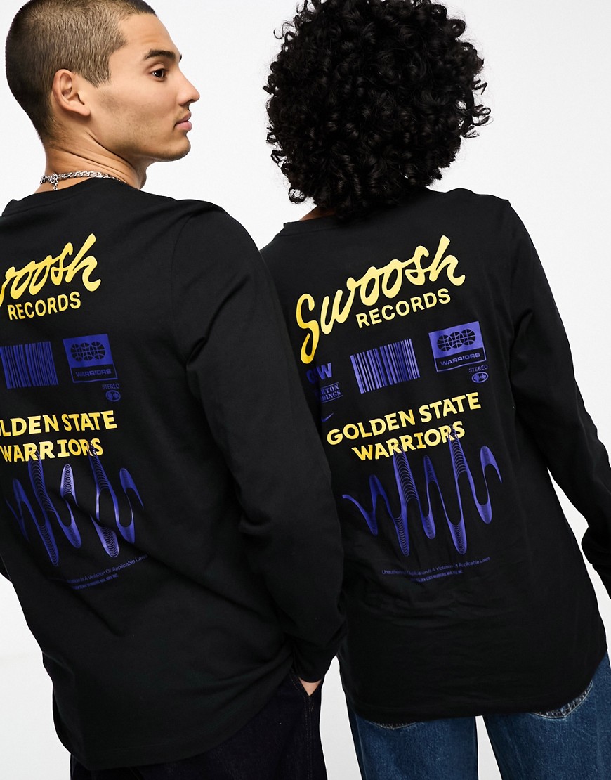 Nike Basketball NBA Golden State Warriors unisex swoosh records back print graphic long sleeve t-shirt in black