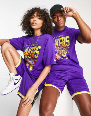 Nike Basketball NBA LA Lakers Courtside large graphic unisex t-shirt in purple