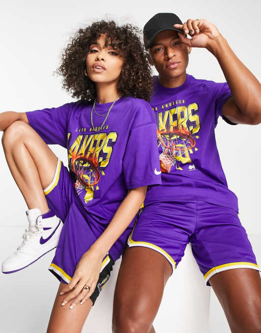 Nike Basketball NBA LA Lakers Courtside large graphic unisex t-shirt in  purple