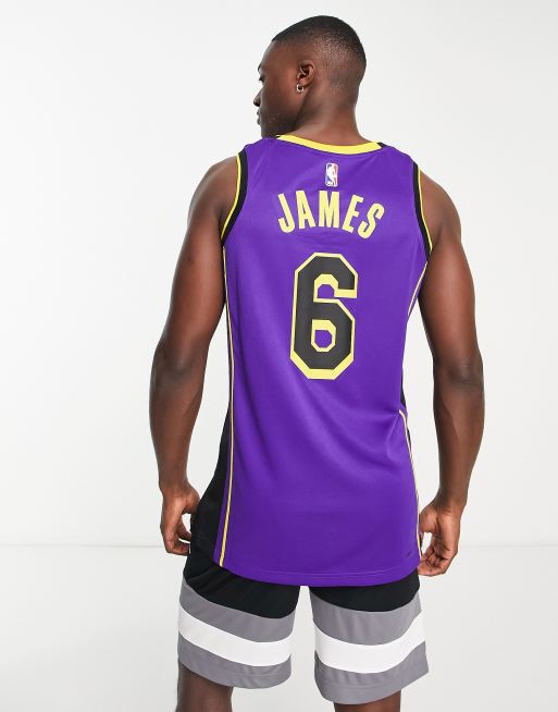 Nike Basketball NBA LA Lakers Dri FIT Lebron James Icons Canotta in jersey viola