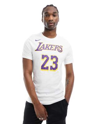 Nike Basketball Nike Basketball NBA LA Lakers Dri-FIT Lebron James Icons jersey vest in white and purple