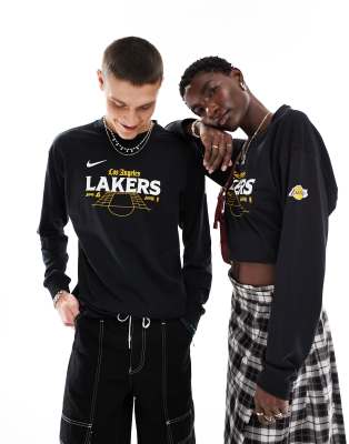 Nike Basketball - NBA LA Lakers - Langärmliges Unisex-Oberteil in Schwarz mit Grafikprint