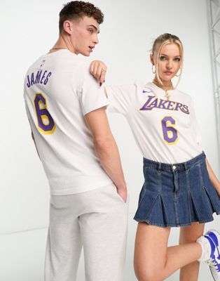 Nike Basketball NBA LA Lakers unisex Lebron James essential graphic t-shirt in white and purple - ASOS Price Checker