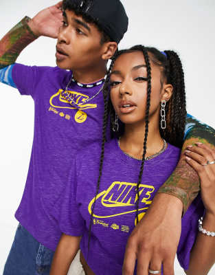 Nike Basketball NBA LA Lakers logo unisex t-shirt in purple - ASOS Price Checker