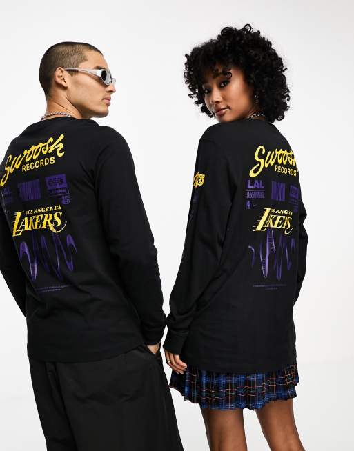 Nike Basketball - NBA LA Lakers - Uniseks T-shirt met lange mouwen en 'Swoosh Records' print op de achterkant in zwart