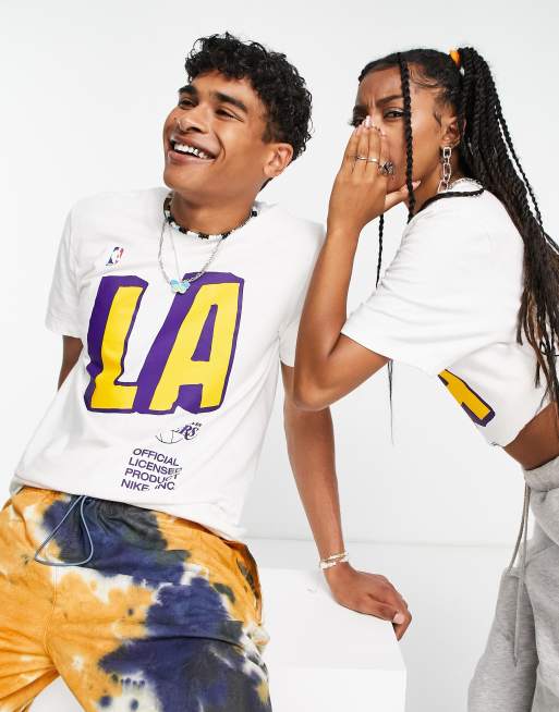 Nike – Basketball NBA LA Lakers – Vit blockfärgad t-shirt i unisex-modell