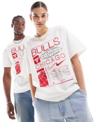 Nike Basketball - Nba - Unisex - Vit Och Röd T-Shirt Med 'Chicago Bulls'-Logga-Vit/A