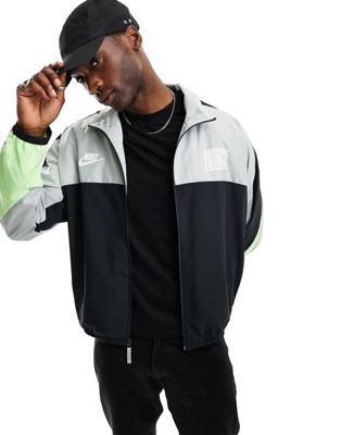 Nike Basketball Starting 5 woven panel jacket in black and grey