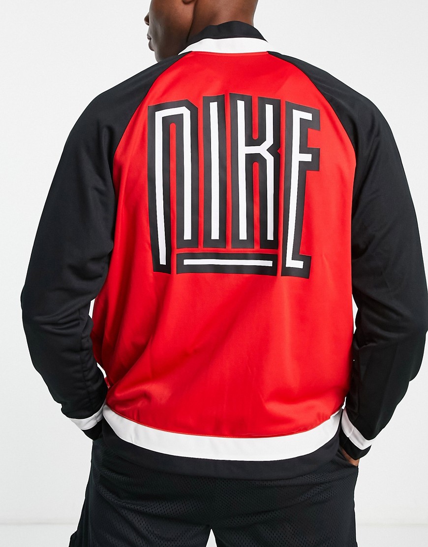 Nike Basketball Starting Five Back Logo Jacket In Red And Black-multi