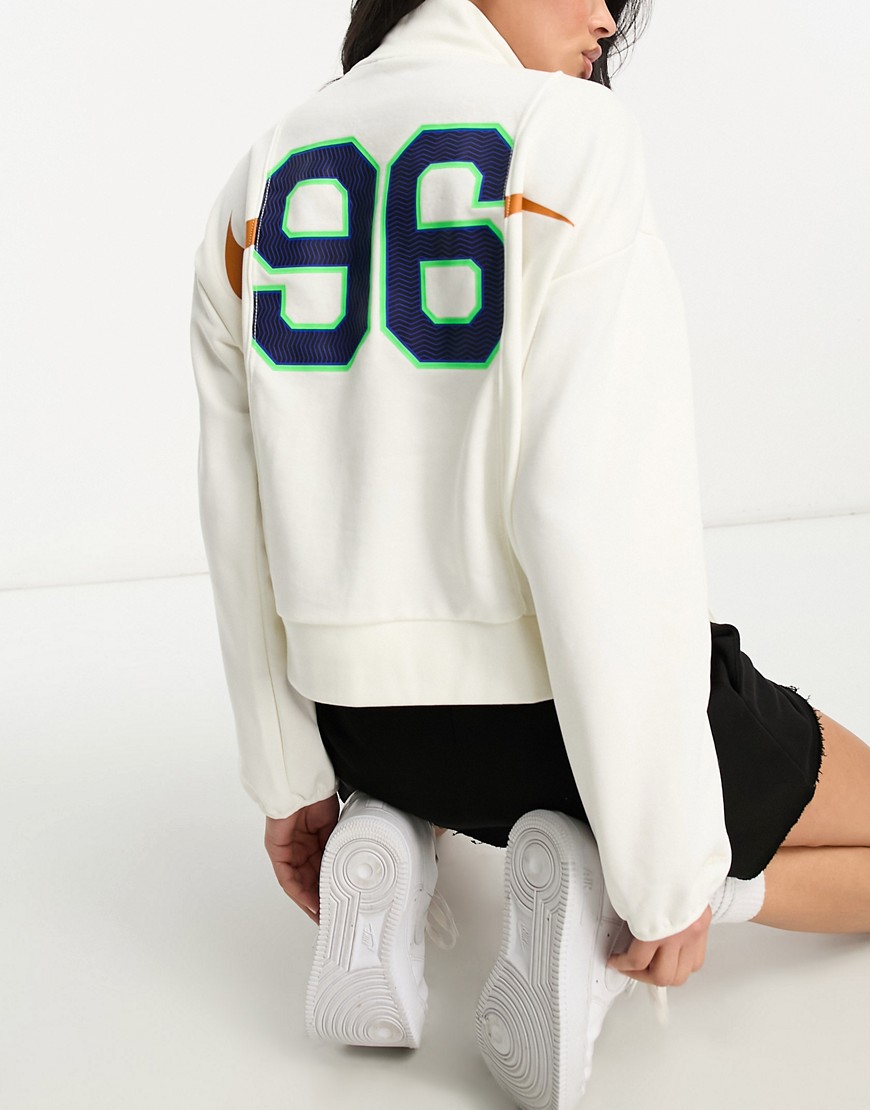 Nike Basketball Swoosh half zip sweatshirt with back print in white