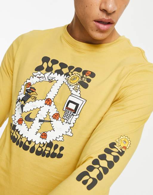 Nike Basketball - T-shirt met lange mouwen en peace-logoprint in goud