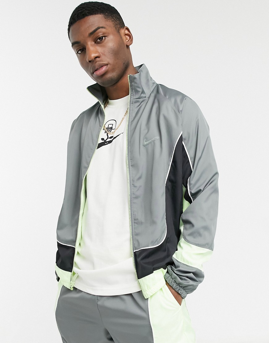 Nike Basketball throwback jacket in gray and volt-Grey