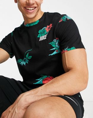 Nike Basketball tropical all over print t-shirt in black