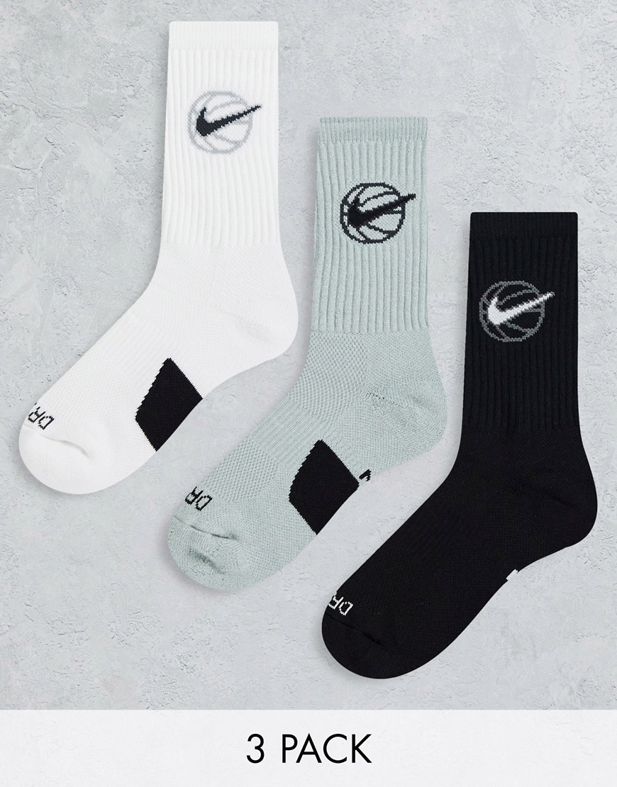Nike Basketball unisex 3 pack of socks in white, grey and black-Multi