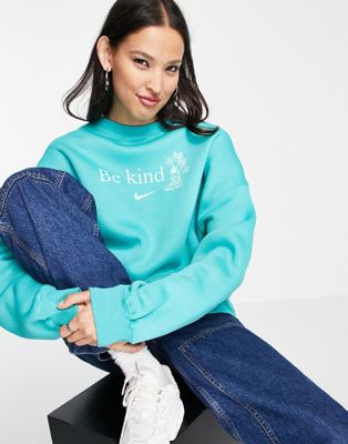 Nike Be Kind crew cropped fleece sweatshirt in teal