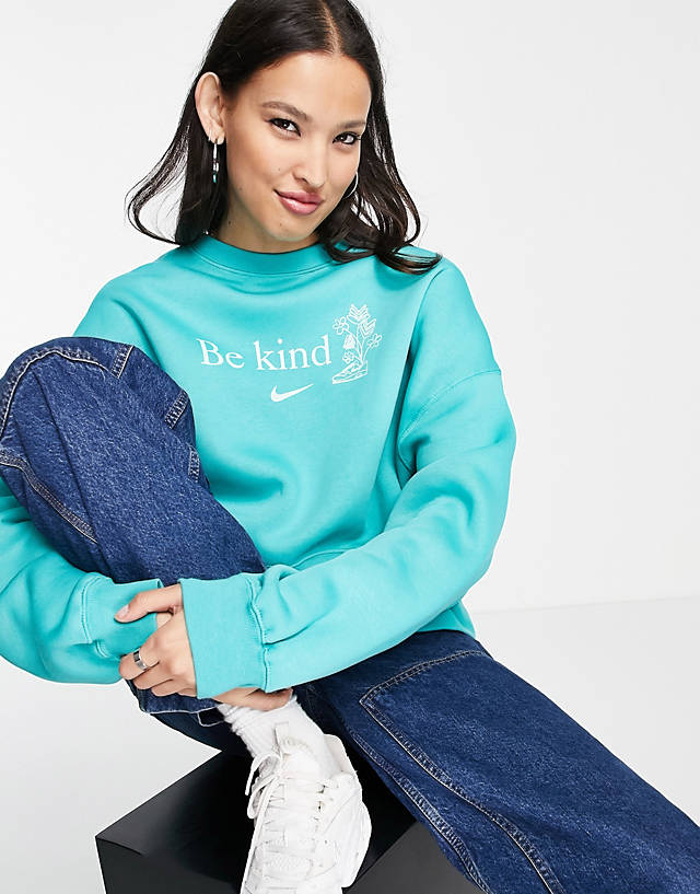 Nike - be kind crew cropped fleece sweatshirt in teal