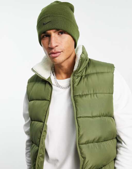 Nike - Beanie met metallic swoosh in khaki