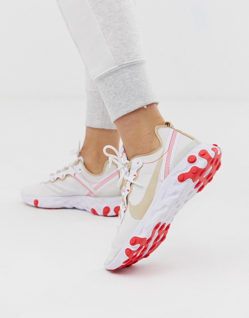 Nike Beige and red react element 55 trainers-White