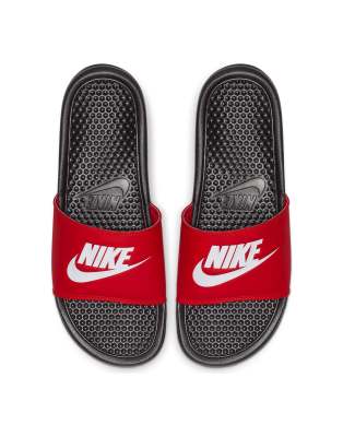 nike benassi slides red and black