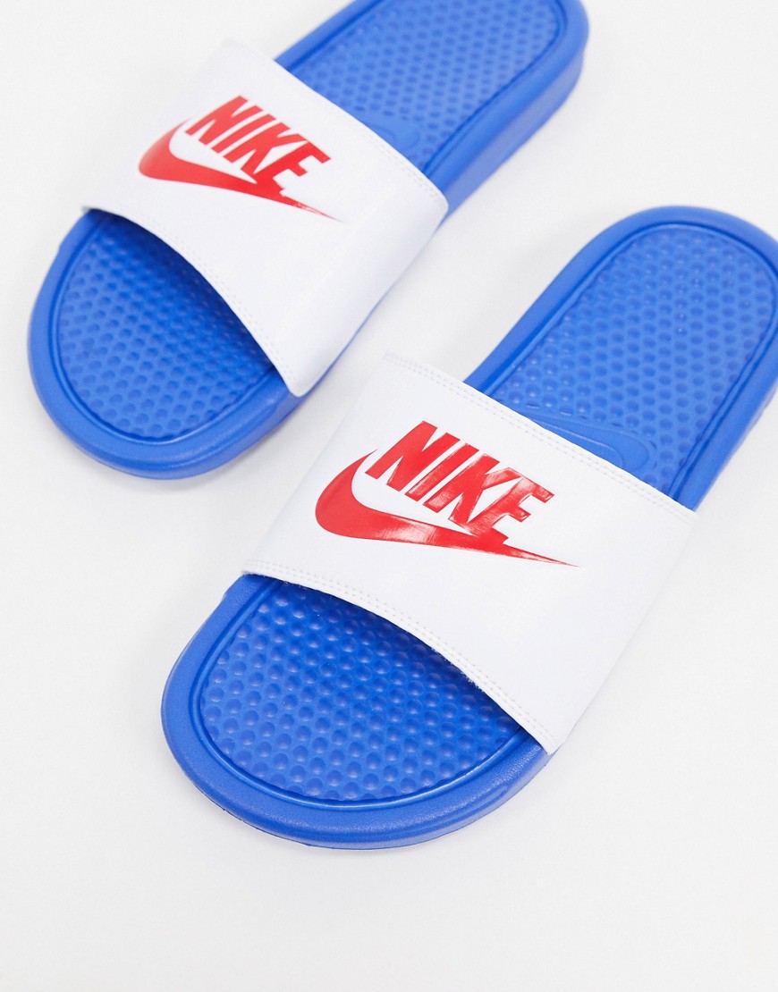 Nike - Benassi JDI - Sliders bianche e blu-Bianco
