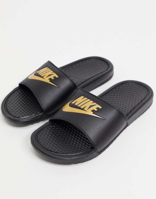 Mens black and on sale gold nike slides